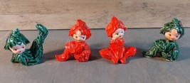 Vintage Caffco 1950&#39;s Red Green Christmas Elf Elves Pixie Hollies 4pc 3&#39;... - £111.61 GBP