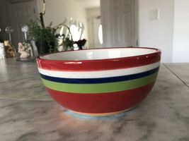 SONOMA Color Fest Red Multicolor Stripe Cereal Soup Bowl ** - £9.18 GBP