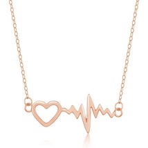 Sterling Silver Heartbeat with Heart Necklace - Rose Gold Plated - £40.46 GBP