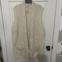 Kilronan Knitwear Sweater Vest Cardigan Wmns LG Cream Merino Wool Cable ... - $42.06