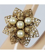 Vintage Estate STATEMENT Ring Adjustable Gold Tone w/ Faux Pearls - $16.83