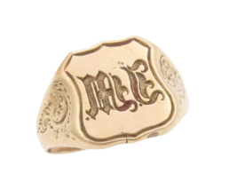 14K GOLD Vintage Ring Antique Victorian Solid Etched Signet Ring  Sz 14 ... - $1,073.89