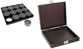 Black Square Jewelry Case (Single Metal Latch) w/ Black Foam 12 Gem Jar Insert - £25.69 GBP