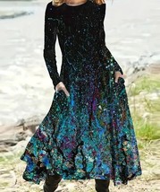 Black Long Sleeve Dress with Multicolor Splatter Print Dress 3XL - $35.93 CAD