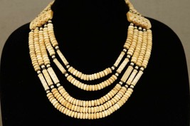 Vintage Chinese Estate Jewelry Carved Multi Strand Beaded Ethnic Necklace 18&quot; - £49.61 GBP