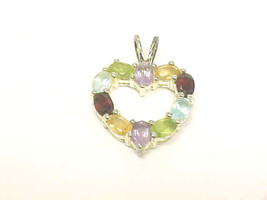 HEART PENDANT with Genuine Multi-Gemstones in Sterling Silver-Vintage an... - £74.54 GBP