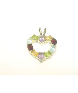 HEART PENDANT with Genuine Multi-Gemstones in Sterling Silver-Vintage an... - $129.04 CAD