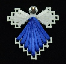 Handmade - Colorful Plastic Canvas Ribbon Angel Pins (Blue & White #4) - £4.57 GBP