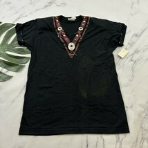 Joanie W Womens Vintage 90s County Western Tee Size M Black Red Beaded M... - $29.69