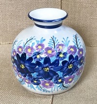 Rodos Aris Greece Handmade Hand Painted Floral Potbelly Vase Blue Purple... - $37.62