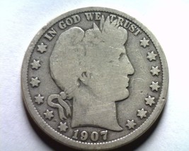 1907-D BARBER HALF DOLLAR GOOD+ G+ NICE ORIGINAL COIN FROM BOBS COINS FA... - $23.00