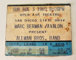 Allman Bros. Band 1980 Concert Ticket Stub San Diego Open A Theatre Aug. 3, 1980 - £3.17 GBP
