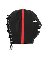 Black Leather Open Eye &amp; Mouth Hood w/ String Tie – Rouge Leather BDSM Mask - $49.95