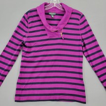 Lauren Ralph Lauren Women Shirt Size L Purple Preppy Stripe Zip Neck Long Sleeve - £9.90 GBP