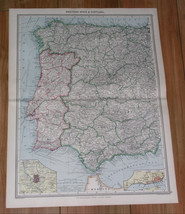 1908 Antique Map Of Western Spain / Portugal / Madrid Lisbon Inset Maps - $25.27