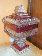 Antique EAPG Covered Compote 10&quot; Crystal Wedding Bohemian Stain Bowl Rub... - $31.49