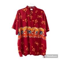 LA LEELA Shirt Men&#39;s XL Red Skull &amp; Crossbones Pirate Hawaiian Button Fr... - £15.55 GBP