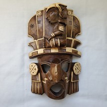 Vintage Hand Carved Wood Mask Mexican Mayan Aztec God Folk Art Decore - $59.38