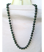 Dark Green Nephrite Jade Hand Knotted 7mm Beads Necklace 19” long - £93.56 GBP