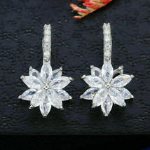 2.50Ct Marquise Schliff Diamant Blume Tropfen &amp; Lang Ohrringe 14K Weißgold - £100.20 GBP
