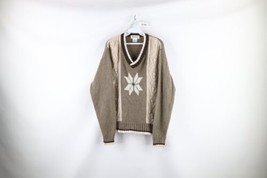 Vintage 70s Streetwear Womens Medium Wool Blend Chunky Knit V-Neck Sweater Beige - £47.44 GBP