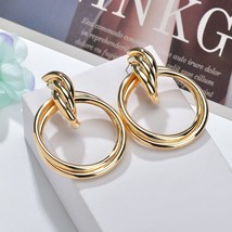 Trendy Punk Gold Color Round Circle Drop Earrings for Women Vintage Big Twist Al - £7.00 GBP
