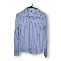 Vintage Hollister Women&#39;s Large Button Down Shirt Blue Striped  - £14.19 GBP