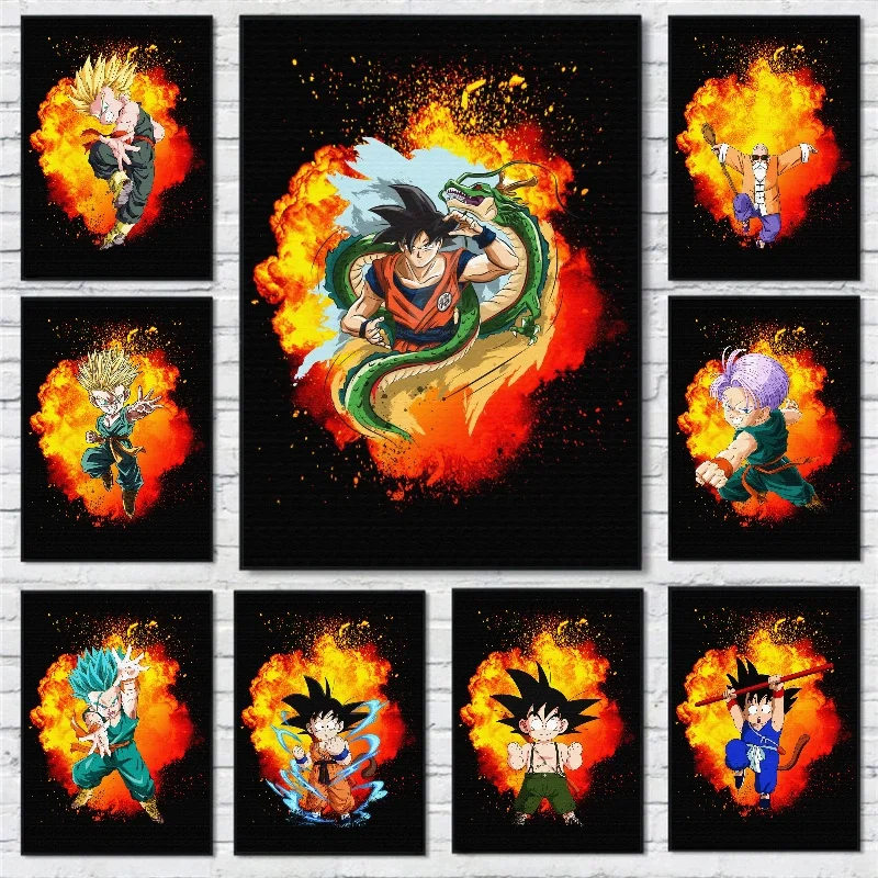 Anime Figures Peripheral Dragon Ball Poster Canvas Wall Art Painting Goku - £10.19 GBP+