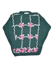 Amanda Nicole Floral Sweater Womens M Green Ramie Chunky Knit Crewneck - £25.06 GBP