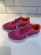 Girls Nike Free 5.0 Size 7Y Pink Orange Running Shoes - £14.70 GBP