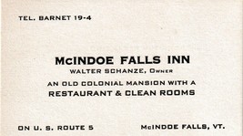 1950s Business Trade Card McIndoe Falls Inn Owner McIndoe Falls Vermont VT  - £6.23 GBP