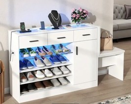 Shoe Cabinet with 3 Drawers Shoe Organizer Table LED Storage Entryway Ha... - $186.99