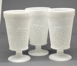 3 Milk Glass Grape Design Water /Ice Tea Footed Tumbler 12oz 5.75&quot; Vintage - £7.80 GBP
