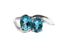 Swiss Blue Topaz Birthstone Ring Two Birthstone Ring 925 Silver Swiss To... - £39.34 GBP