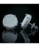 Mens Large Round Micro Pave 925 Sterling Silver CZ Hip Hop Stud Earrings - €27,57 EUR