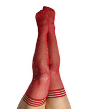 Kix&#39;ies Joely Fishnet Rhinestone Thigh High Red D - £21.85 GBP