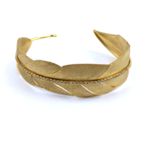 Women&#39;s Handmade Leaf Bangle 18k Yellow Gold Round White Diamonds - £2,324.32 GBP