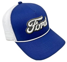 Ford Logo Adjustable Curved Bill Blue &amp; White Mesh Trucker Snapback Hat Cap Nwt - $15.15