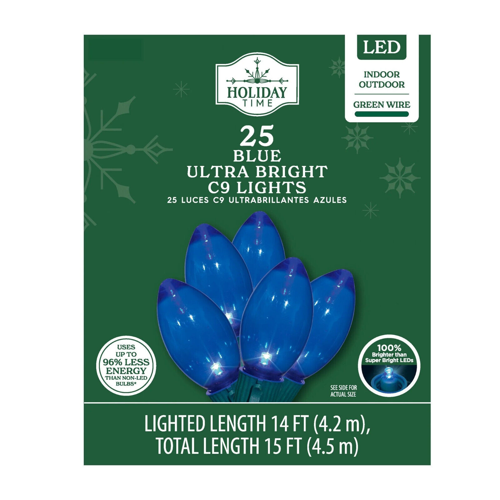 HOLIDAY TIME 72-349B 25CT BLUE ULTRA BRIGHT C9 LIGHTS LED 14&#39; - NEW! - $9.98
