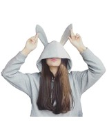 Kawaii Clothing Hoodie Harajuku Rabbit Animal Ears Black Gray Sweatshirt... - £18.73 GBP