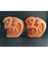 2 Monkey Figurines Sculpture Figure Primitive Abstract Brown Ceramic 6&quot; ... - £14.67 GBP