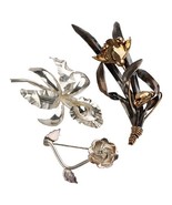 Trois (3) Vintage Argent Sterling Fleur Broches - $131.83 CAD