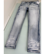 Copper Rivet Jeans Mens 34x32 Slim Fit Distressed Light Wash Denim Blue ... - €25,18 EUR