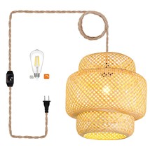 Plug In Pendant Light Rattan Hanging Lights With Plug In Cord Bamboo Hanging Lam - £58.34 GBP