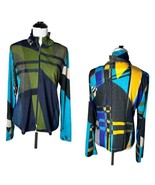 Damee Womens High Collar Sheer Jacket Size M Artsy Colorful Geometric Print - $1,429.57 MXN