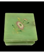 Genuine Alabaster GREEN Floral Hand Carved Hinged Trinket Box Italy Vintage - $370.49 MXN