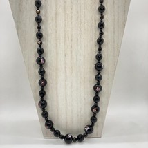 Vintage Infused Glass Bead 30&quot; Necklace Black Red White Faceted Barrel C... - £15.48 GBP