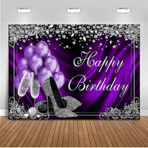 Mocsicka Purple and Silver Happy Birthday Backdrop for Women 7x5ft Silver High H - £19.73 GBP
