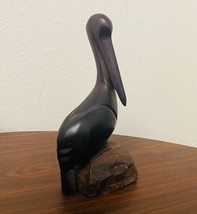 Hand Carved Natural Wood Pelican Bird Figurine Statue Ocean Nautical Decoration - £17.37 GBP