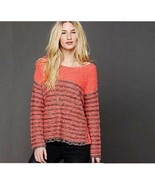 Free People Coral &amp; Gray Striped Scoop Neck Sweater Womens Small - £21.03 GBP